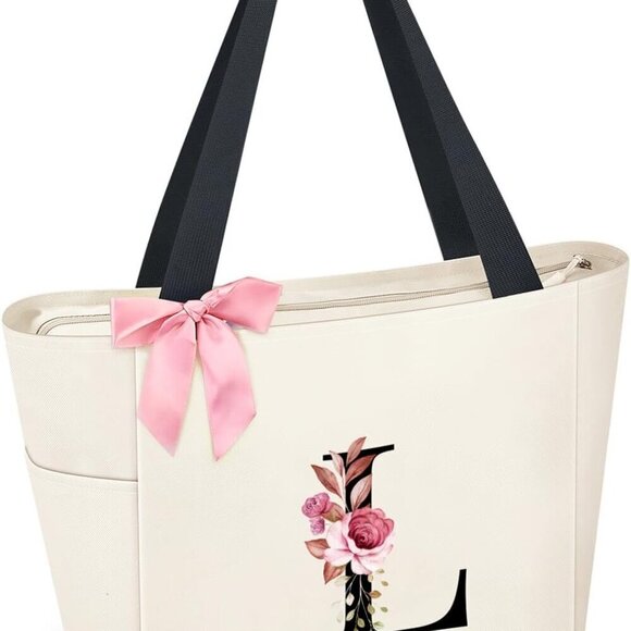 Handbags - Waterproof Tote Bag Monogrammed Bridesmaid Gift Pink Floral Black Women
